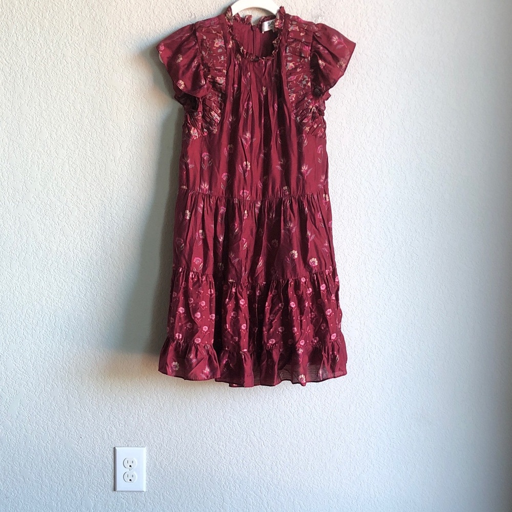 Sea New York Famke Flutter Sleeve Dress Red Magenta Floral Flaw XXS
